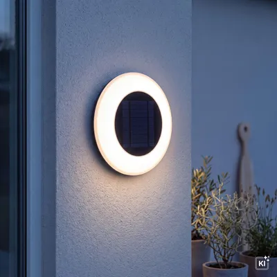 Produktbild von LED Wandleuchte außen Solar Ø 39 cm rund IP65 3500 K 200 lm mit Fernbedienung Modern Solarlampe Garten Terrasse, KI-generiertes Bild