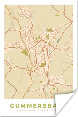 Produktbild von MuchoWow® Poster Stadtplan - Gummersbach - Stadtplan - Vintage 40x60 cm - Plakate für die Wand - Poster Babyzimmer
