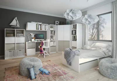 Immagine prodotto di Set per camera da letto per bambini/ragazzi: letto, armadio, comodino, scrivania, 7 pezzi