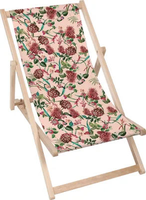 Produktbild von Dreamroots Liegestuhl klappbar Holz, bis zu 130 kg, Sonnenliege klappbar mit 3-stufiger Neigungsregulierung der Rückenlehne, Dark Jungle Pink
