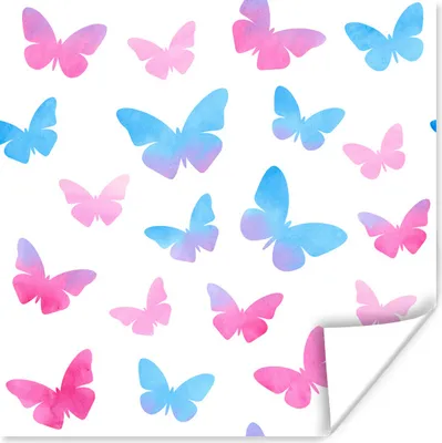 Produktbild von MuchoWow® Poster Eine Illustration von rosa und blauen Schmetterlingen 100x100 cm - Babyzimmer