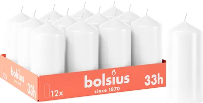 Produktbild von Bolsius 12er Set glatte StumpenKerzen, 12cm, weiß