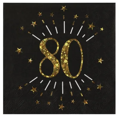 Produktbild von 10 Servietten Geburtstag 80 gold schwarz