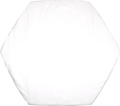 A white hexagonal fitted sheet for a baby's playpen.