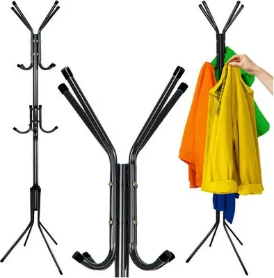 Obrázok produktu pre Stojanový vešiak na oblečenie, čierny kov, 170 cm, 3 úrovne