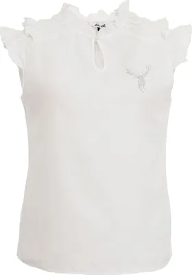 Produktbild von Bluse AGNES Offwhite mit Hirschmotiv und Rüschenverzierung an den Schultern
