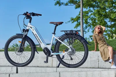 Produktbild von JOBOBIKE E Bike, Linda (weiß), Damen/Herren. Verdecktem Akku. Niedriger Rahmen. Leder-Lenker&Kissen. 26 Zoll, 7 Gang, Mittelmotor, Scheibenbremse
