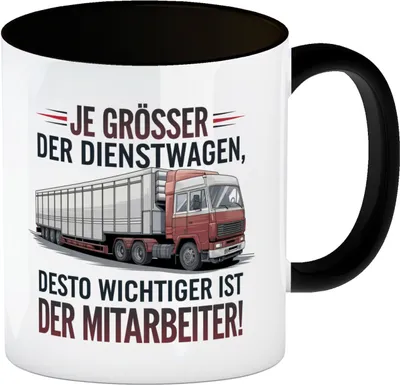 Produktbild von Lastwagen Dienstwagen Spruch Kaffeebecher in schwarz