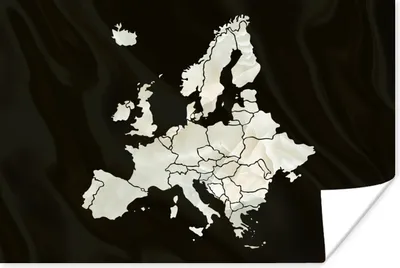 Produktbild von MuchoWow® Poster Karte - Europa - Schwarz 60x40 cm - Schlafzimmerdekoration