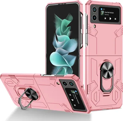 Image de Galaxy Z Flip4 Case, étui robuste en PC dur, étui antichoc avec anneau et support pour Samsung Galaxy Z Flip 4 5G Rose