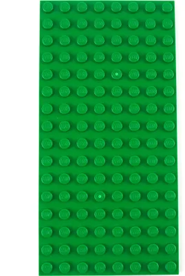 A green LEGO baseplate is shown from a top-down perspective against a white background.