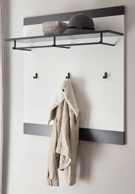 Produktbild von Garderobenpaneel "Stove" weiß Pinie anthrazit Wandgarderobe 92 x 100 cm