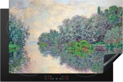Produktbild von KitchenYeah© Herdabdeckplatte Morgen an der Seine bei Giverny - Gemälde von Claude Monet , 81x52cm, Küche Deko, Glaskeramikkochfeld Herdabdeckung, Abdeckplatte fùr Kochfeld
