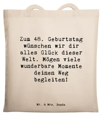 Produktbild von Mr. & Mrs. Panda Tote Bag Spruch 48. Geburtstag Glück - Transparent - Geschenk, Shopping Tasche, Alter, Schultasche, Laptoptasche, Tragetasche, Geburtstagsglückwünsche