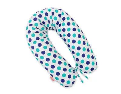 Produktbild von Längeres Schwangerschaftskissen für Schwangere zum Schlafen + abnehmbarer Bezug - Punkte Mint Marineblau