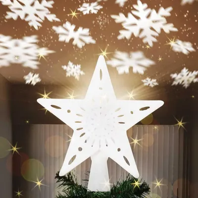 Weihnachtsbaumtopper LED-Stern mit Schneeflocken-Projektion, 26 cm, weiß