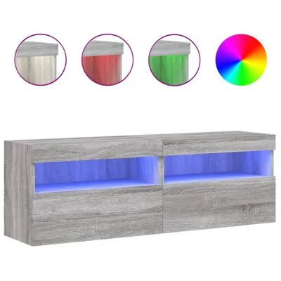 Produktbild von vidaXL TV-Wandschränke mit LED-Leuchten 2 Stk. Grau Sonoma 60x30x40 cm