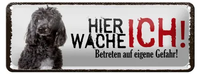 Produktbild von Blechschild Hinweis Pudel hier wache ich eigene Gefahr, 27 x 10 cm, Blechschilder Tiere Achtung