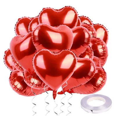25 rote Herzballons aus Folie, 18 Zoll, Heliumballons