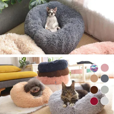 Produktbild von 80cm Durchmesser Dunkelgrau Katzenbett Hundebett Weiches Plüsch Rundes Haustierbett Wärmendes Waschbares Rundes Bett