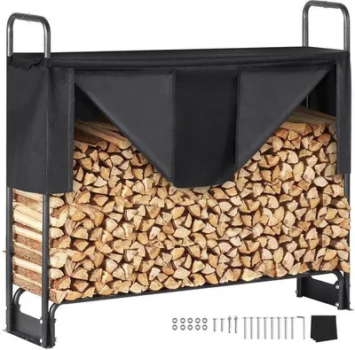 Obrázok produktu pre Kovový stojan na drevo – vodovzdorný obal – čierny – prášková farba – výška 117 cm