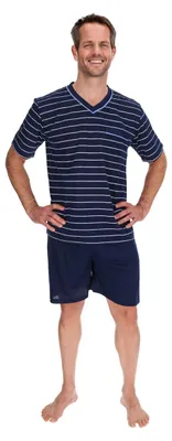 Produktbild von Pyjama Herren kurz Shirt+Hose Schlafanzug Schlafkleidung Nachtwäsche Nachtanzug, Größe:XXL, Farbe:Navyblau