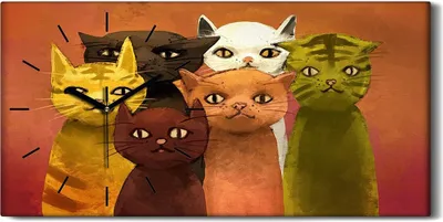 Produktbild von Wandbild Leinwand Bilder mit Uhr 60x30 Malerei Abstrakte Tiere Katzen Kunst - schwarze Hände