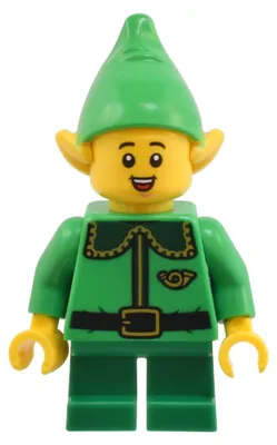 Produktbild von LEGO Minifigur Elf - Dark Green Collar and Gold Horn, Open Mouth Smile (hol364)
