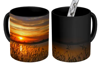 Obrázok produktu pre MuchoWow® Magický pohár Západ slnka - more - horizont - obloha - rastliny 350 ml Pohár na zmenu farby Darček Nápad na darček - Foto hrnček