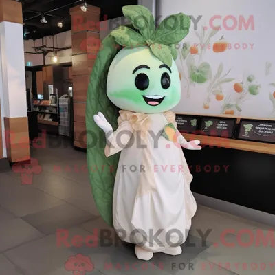 Produktbild von Maskottchenfigur REDBROKOLY einer Pfirsichbohnenranke mit Brautkleid und Geldbörse