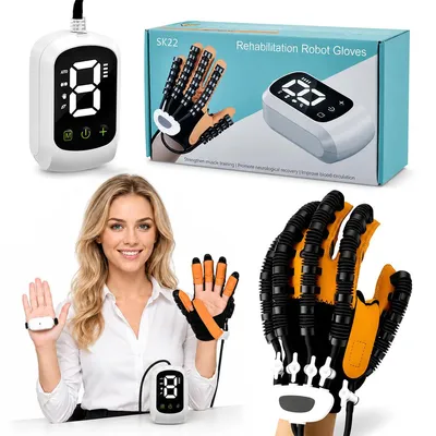 Produktbild von Reha Handschuh für Handtherapie,Fingertrainer Roboter Handschuh mit Spiegeltherapie, Rehabilitationsgerät für Schlaganfall Reha,9 Stufen,linke Hand