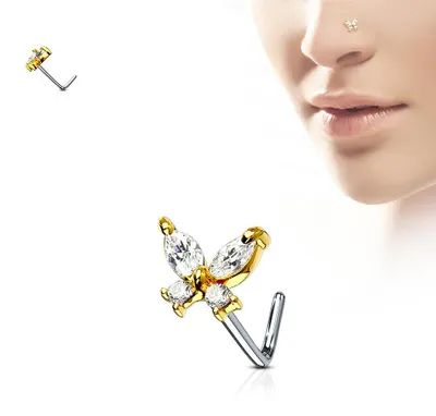 Produktbild von Nasenpiercing Stecker Schmetterling mit Zirkonia Gold/Klar
