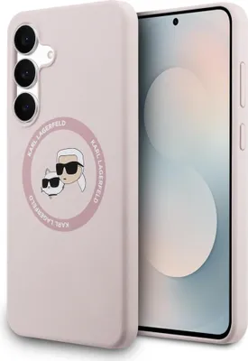 Image de Housse de téléphone portable pour Galaxy S25 FE, Karl Lagerfeld Hard Case Silicone Karl & Choupette Heads Ring MagSafe, Rose