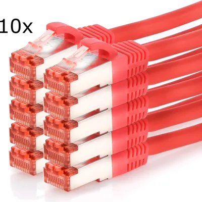 Produktbild von TPFNet 10er Pack 3m Cat.6 Patchkabel / Netzwerkkabel S/FTP 1000Mbit, rot