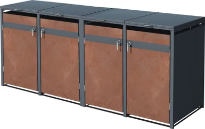 Produktbild von ML-Design 4-košový box na 4 koše 240L 264x80x116,3cm antracitový rezavý vzhled, ocel/korenová ocel, uzamykatelný