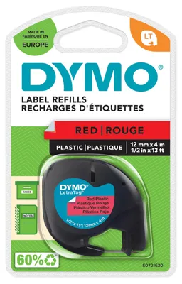 Produktbild von DYMO Original LetraTag Etikettenband | schwarz auf rot | 12 mm x 4 m | selbstkle