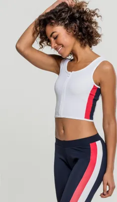 Immagine prodotto di Urban Classics - Top con zip a righe laterali da donna bianco/rosso/navy - XL