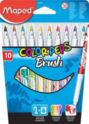Image de MAPED M848010 Pinselfilzstift Color'Peps Brush farbig sortiert 10 Stück in Blisterschachtel(P)