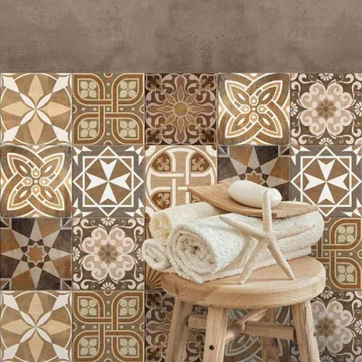 Produktbild von Fliesenaufkleber Badezimmer Küche 24 STK 10x10cm Wasserfeste Fliesen Mosaik Zement Azulejos Stil - RE-COVERTILES_PS00146 Fliesenaufkleber