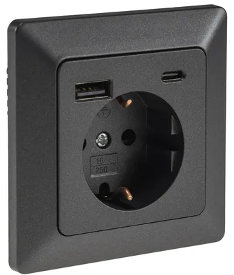 Produktbild von MILOS Schutzkontakt-Steckdose anthrazit 230V/ 16A Unterputz USB-A/C PD 3.0