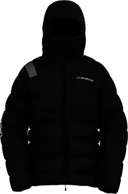 Schwarzer La Sportiva Olympus Tech Down Parka mit Kapuze und gestepptem Design