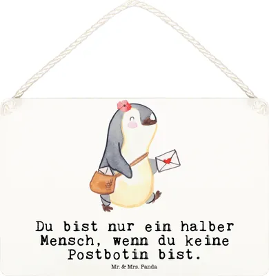 Produktbild von Mr. & Mrs. Panda Schild Postbotin Herz DIN A6 - Weiß - Geschenk, holzbild, Türschild, Briefzustellerin, kleine aufmerksamkeit, wandtafel, Postlerin, Briefträgerin
