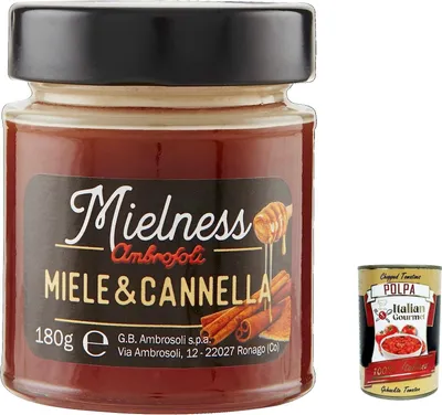 Produktbild von 6x Ambrosoli Mielnsess Miele e Zenzero, Blumenhonig mit Ingwerextrakt , 180g + italian Gourmet polpa 400g
