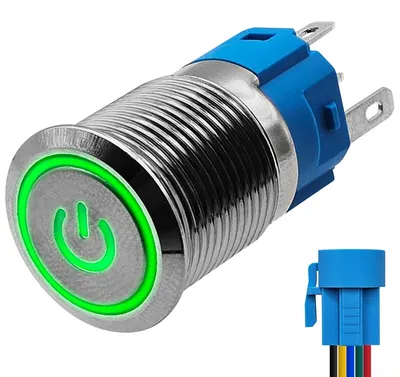 Produktbild von ProRide Metall-Drucktaster 16 mm ON/OFF, grüne LED, 220 V, spritzfest