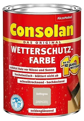 Produktbild von Consolan Wetterschutzfarbe, Deckender Holzschutz für Außen, Delfingrau, 750ml