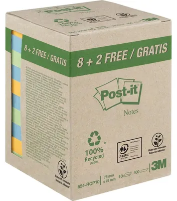 Produktbild von Post-it Haftnotiz Recycling Notes 654-RCP10 76x76mm sort. 10St.