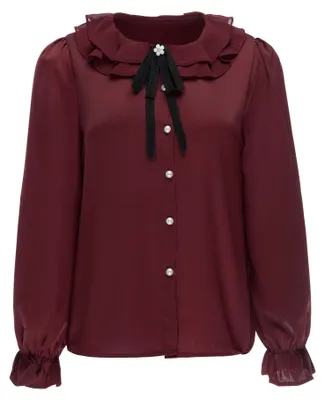 Produktbild von Bluse für Damen, rot, mit Bischofsärmeln, reguläre Passform, Größe XS
