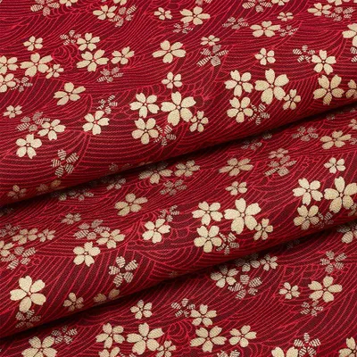 Produktbild von Baumwollstoff mit Gold Kirschblüten - 1M für Nähen und Handarbeiten