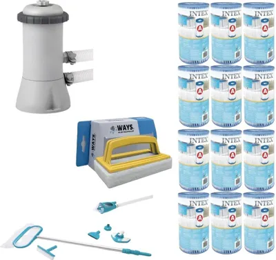 Produktbild von WAYS - Poolpflege - Wartungsset Deluxe & Filterpumpe 2271 L/u & 12 Filter Typ A & WAYS Scheuerbürste