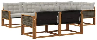 Produktbild von vidaXL Outdoor-Sofagarnitur mit Kissen 7 pcs Natürlich und Hellgrau